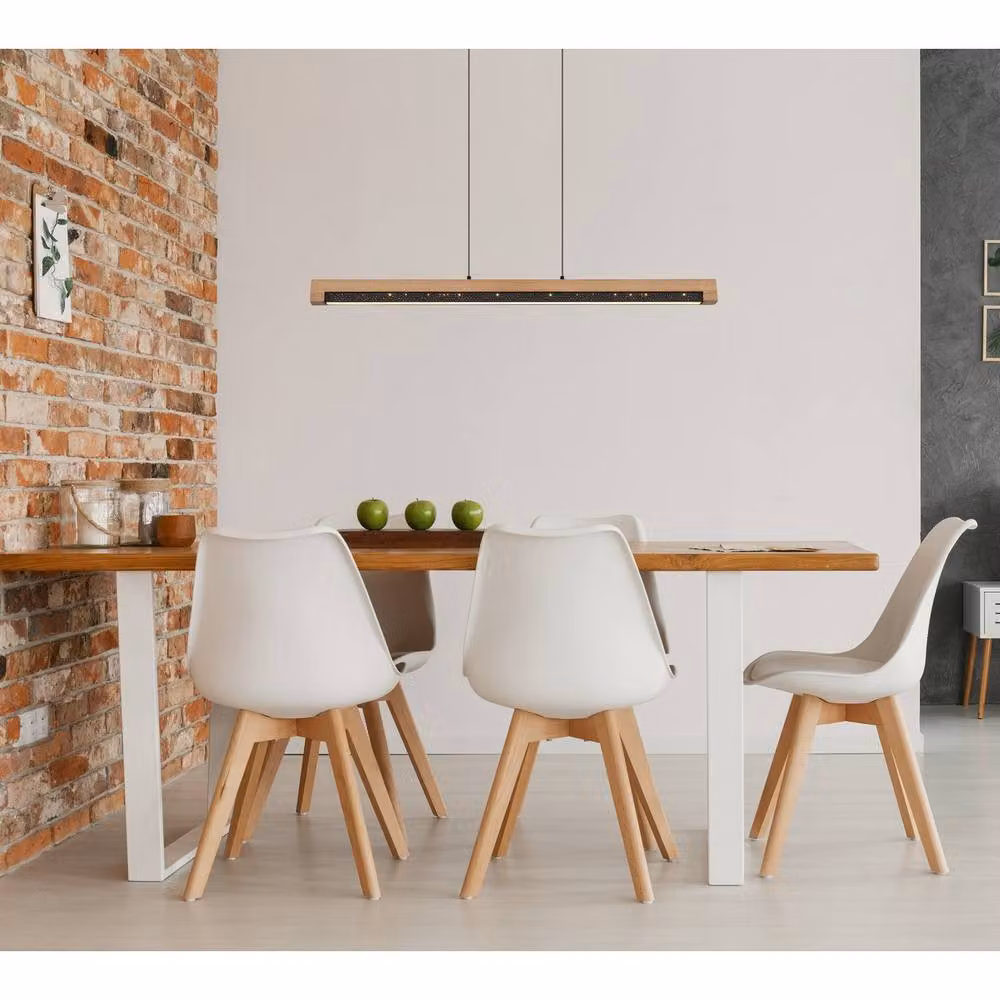 Netlighting Starla Modern LED Pendant Ceiling Light in Matt Black and Wood with Warm White 3000K Light – 2