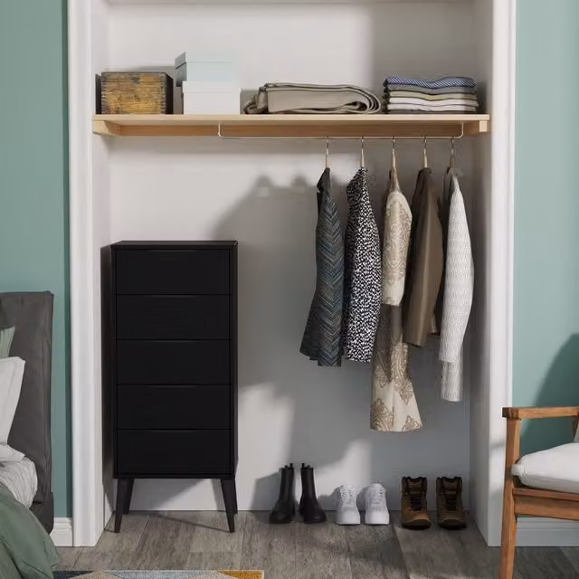 2 U Fuji 5 Drawer Tall Bedside Chest in Black, Ready Assembled – 1