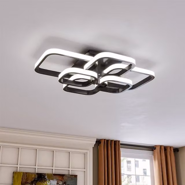 Livingandhome Modern Square LED Ceiling Light Chandelier in Black, 102W