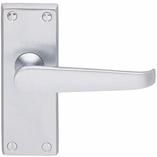 Loops Straight Victorian Lever on Rectangular Latch Backplate Door Handle in Satin Chrome