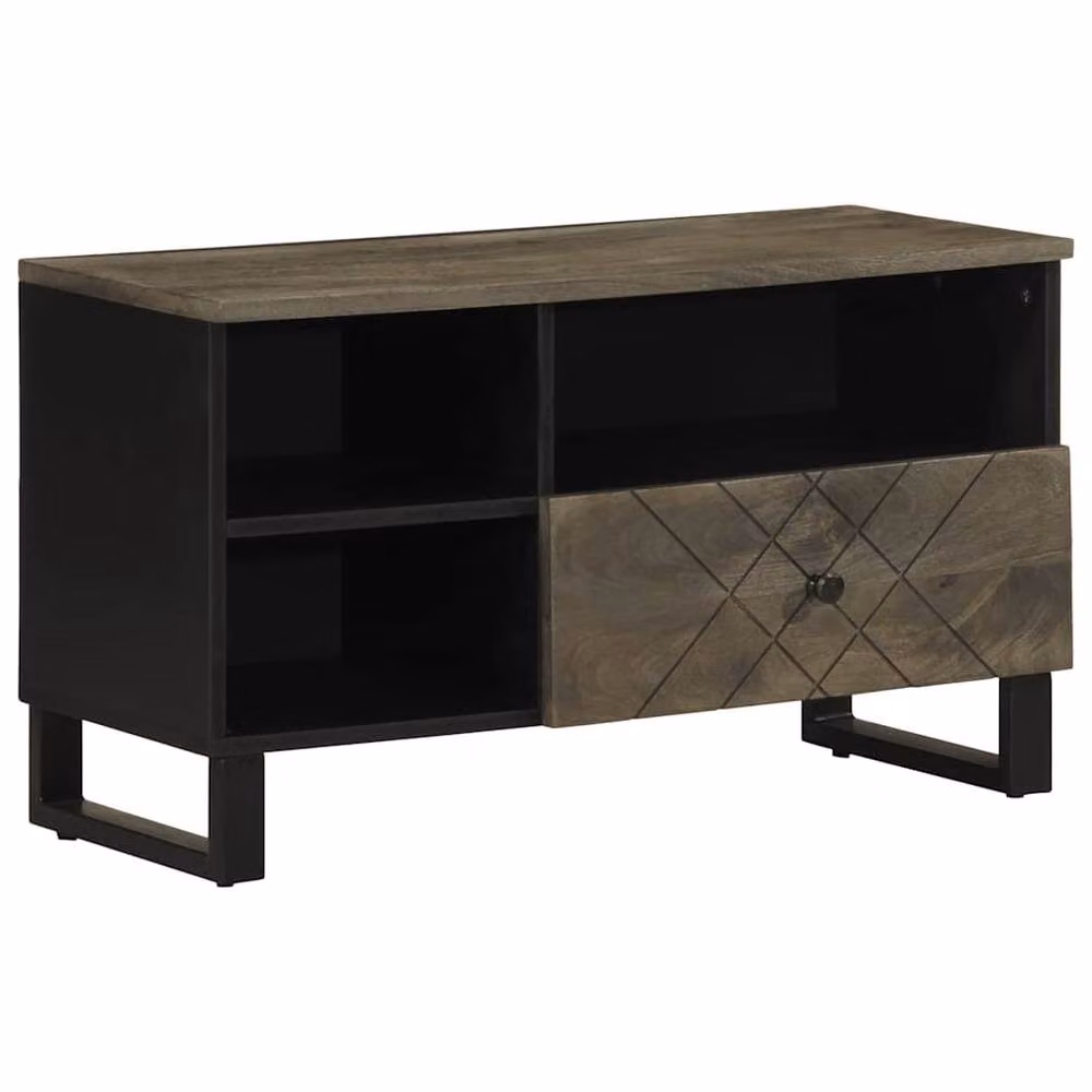 Berkfield Home Black Mango Wood TV Cabinet W: 80 cm, D: 33 cm, H: 46 cm – 2