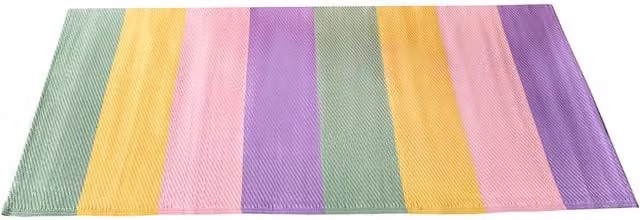 OHS Rainbow Striped Waterproof Outdoor Garden Rug for Children in Multicolour and Yellow