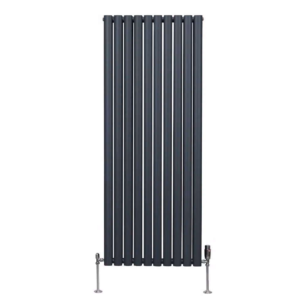 Monstershop Oval Column Radiator and Valves with Thermostat Head, Anthracite Grey, H: 160 cm x W: 60 cm x D: 6 cm – 2
