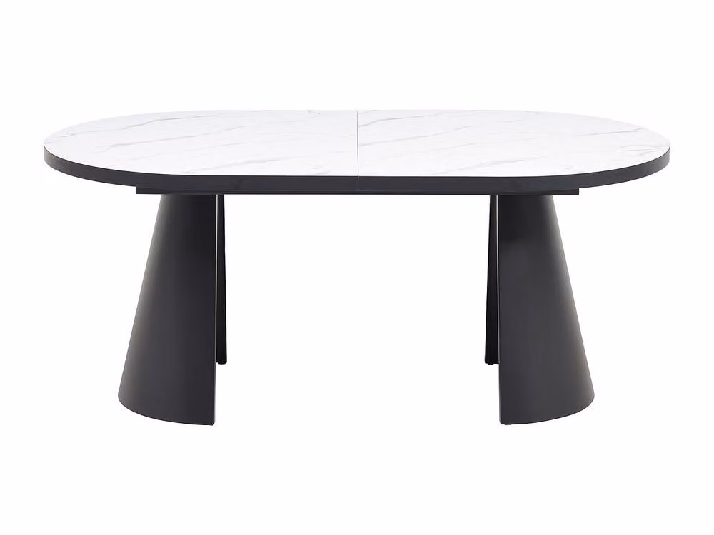 Vente-unique Extendable 6-10 Seater Oval Dining Table in White and Black MDF and Metal – 2