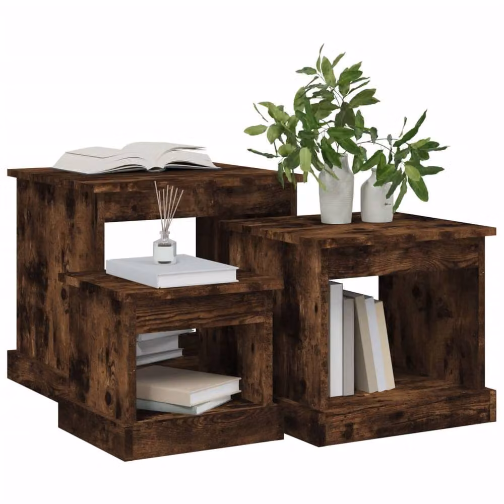 Berkfield Home Nesting Tables, 3 Piece Set in Smoked Oak Brown Engineered Wood – 3