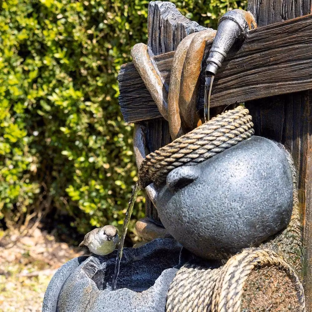 Primrose Constancia Cascading Bowls and Hose Water Feature with Lights, Brown, Height: 65 cm – 5
