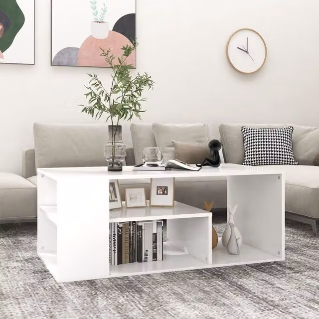 Berkfield Home Modern White Rectangular Coffee Table, W/D/H: 100 x 50 x 40 cm