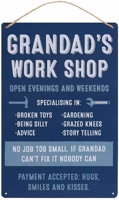 KDMK Grandad's Workshop Vintage Metal Hanging Sign in Blue