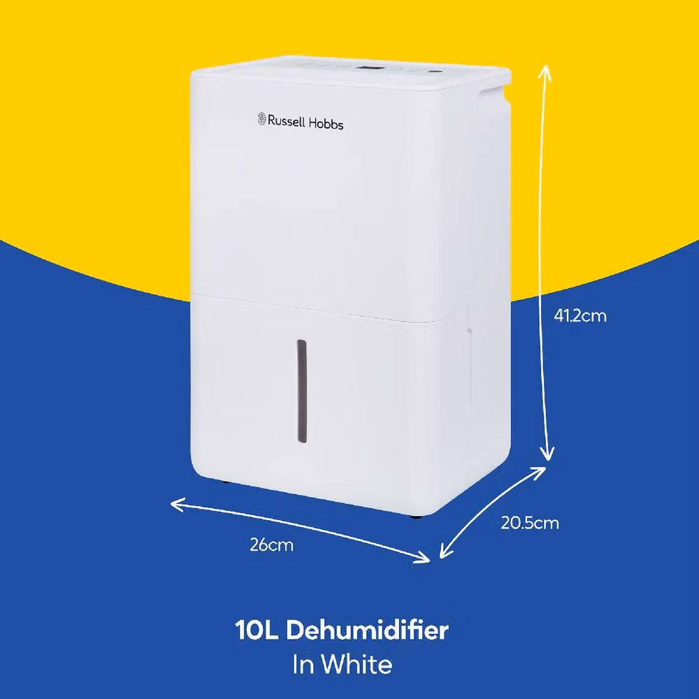 Russell Hobbs RHDH1002 White Dehumidifier for Damp, Mould and Clothes Drying, 10L/Day Capacity for Rooms up to 30m2 – 2