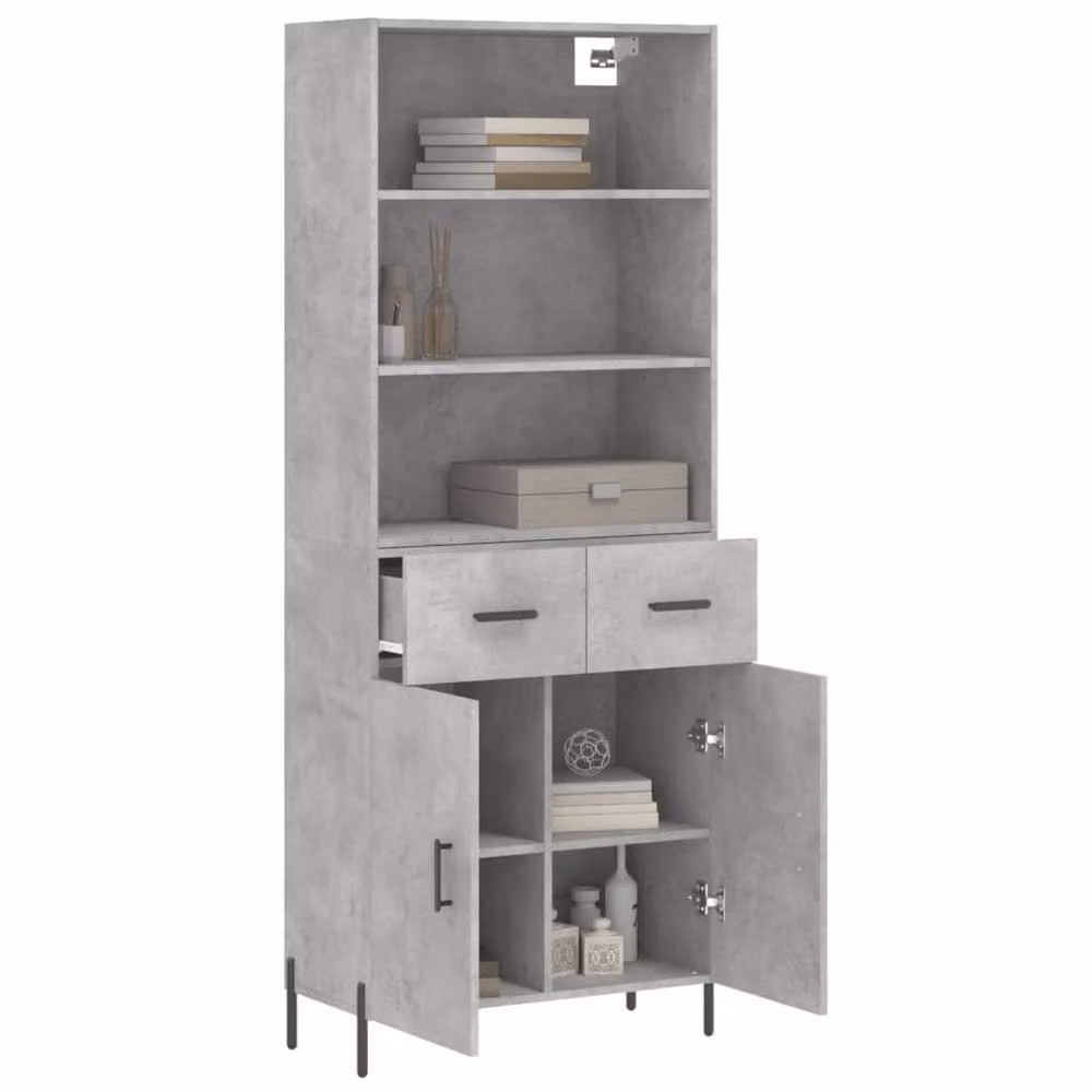 Berkfield Home Highboard in Concrete Grey, W/D/H: 69.5 x 34 x 180 cm – 3