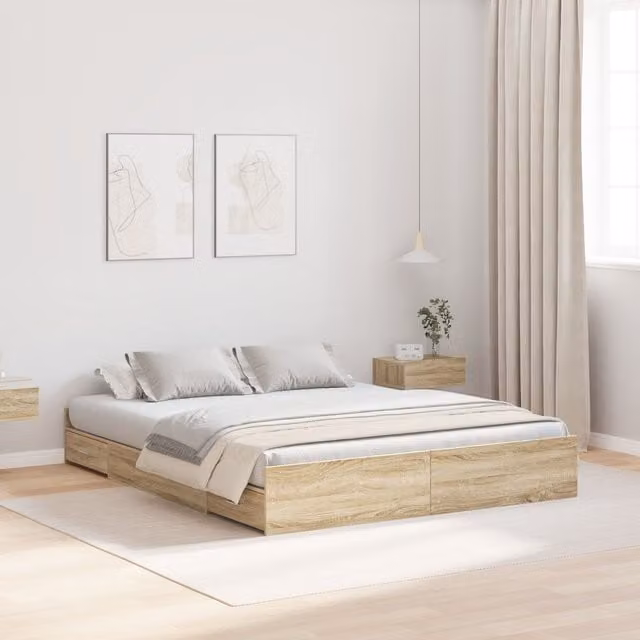 Berkfield Home Storage Bed Frame with Drawer, Sonoma Oak, Brown, W/D/H: 140 x 190 cm