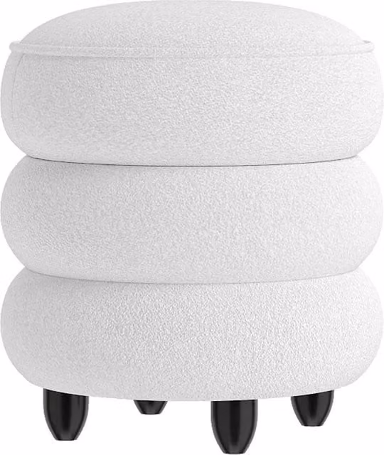 VOGREX White Round Chenille Storage Ottoman Footstool, W/D/H: 44 x 40 x 40 cm