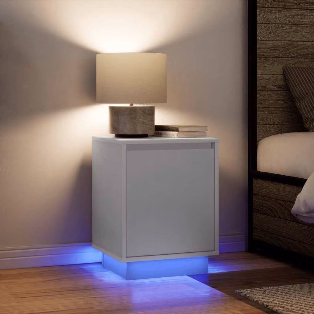 Berkfield Home White Glossy Bedside Cabinet with Integrated LED Lights W/D/H: 38 x 34 x 50 cm – 2