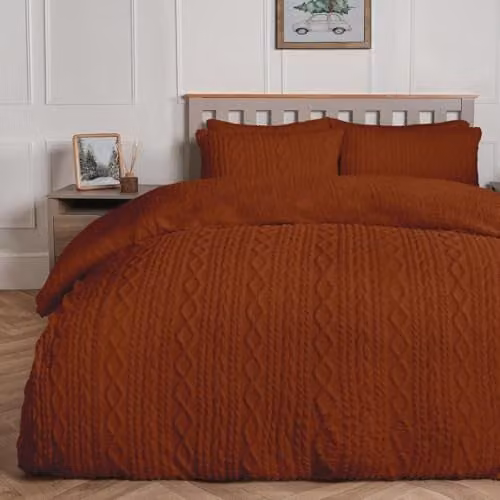 OHS Reversible Double Fleece Duvet Cover and Pillowcase Set, Rust Orange, W/D/H: 200 x 200 cm