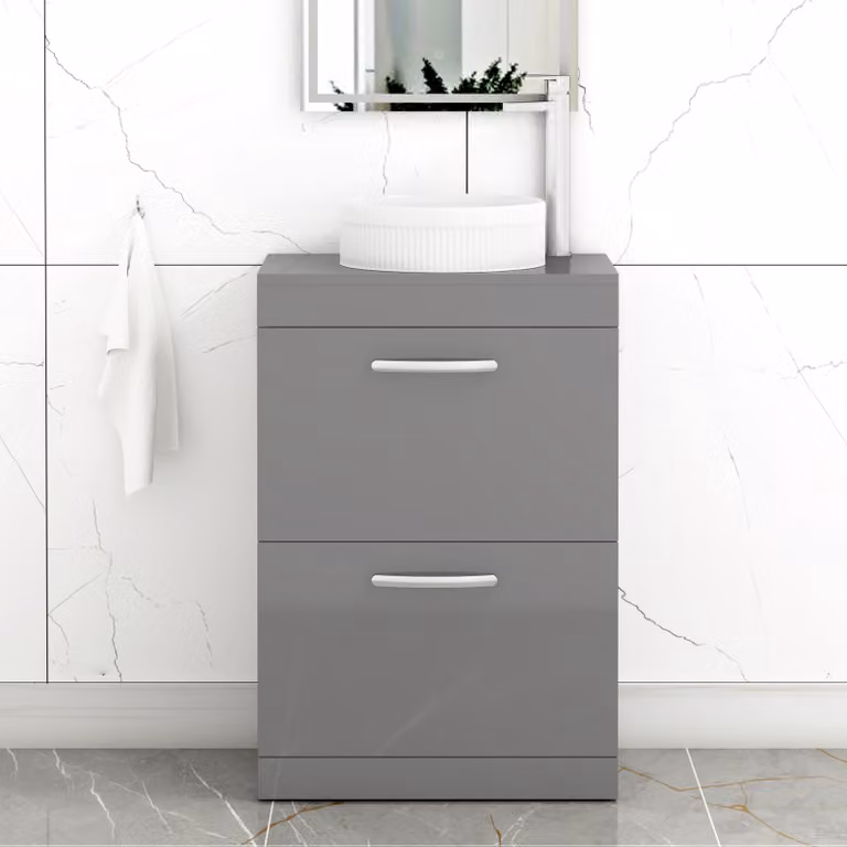 Royal Bathrooms Turin 800mm Floor Standing 2 Drawer Vanity Unit in Indigo Grey Gloss with Round Countertop Basin