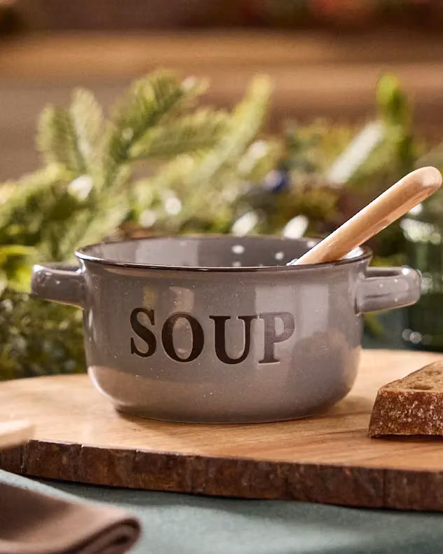 Dibor Set of 4 Grey Ceramic Soup Bowls with Handles, H 7 cm x Dia 13.4 cm – 2