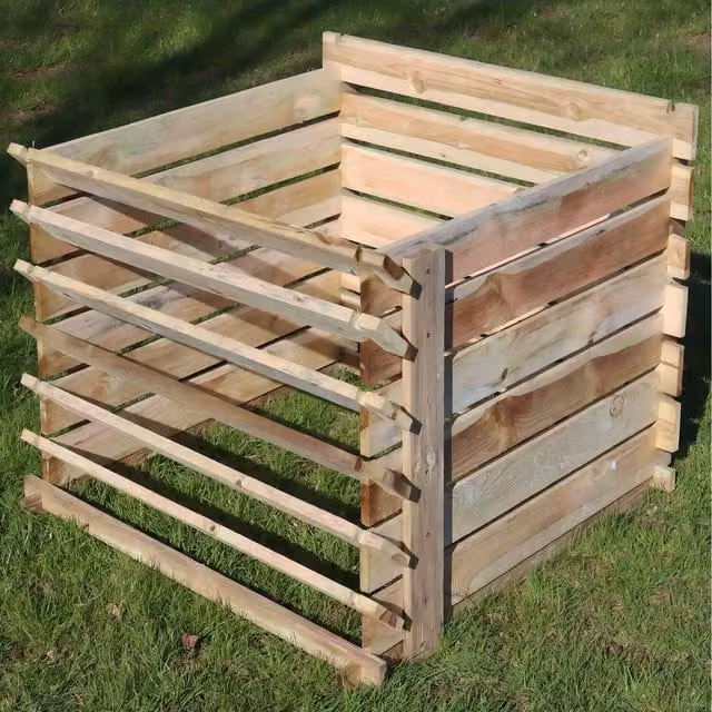 Easy Fill Woven Wood Compost Bin in Brown, Height: 75 cm