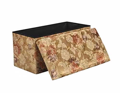 MyHome Anastasia Floral Gold Luxury Jacquard Ottoman Storage Foot Stool