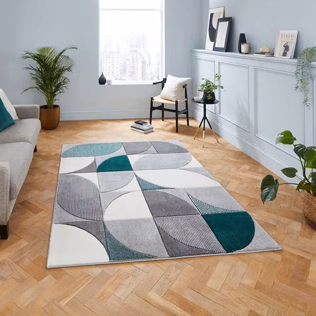 Terrys Modern Geometric Rectangular Rug in Grey and Green