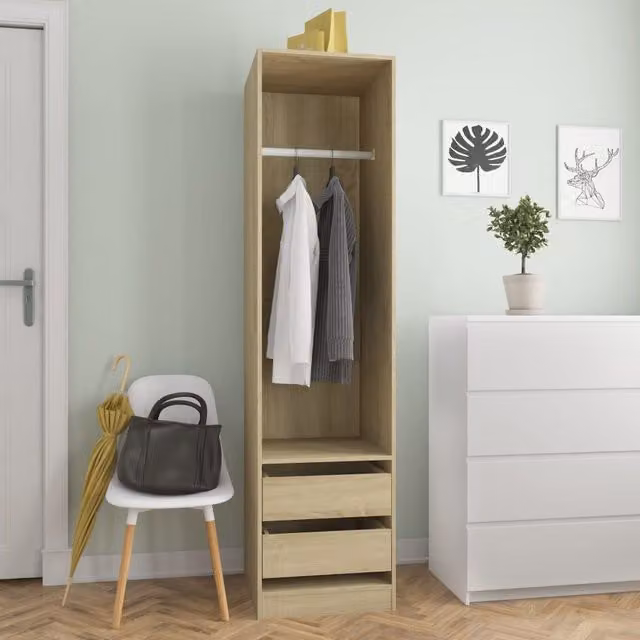 Berkfield Home Sonoma Oak Wardrobe with Internal Drawers and Hanging Rod, Brown, W/D/H: 50 x 50 x 200 cm