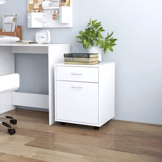 Berkfield Home Rolling Cabinet in White, W/D/H: 45 x 38 x 54 cm – 1