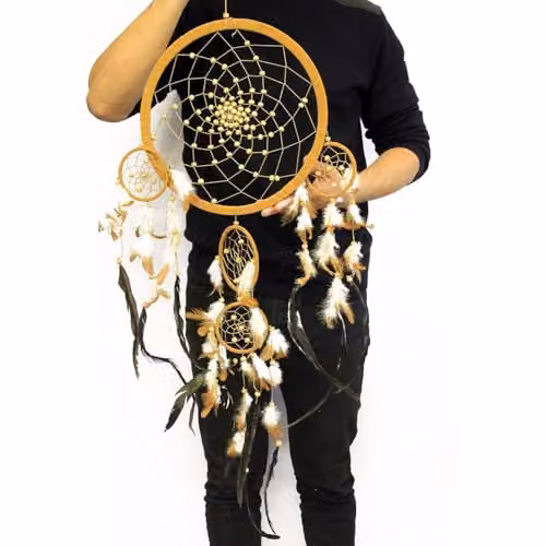 Ancient Wisdom KDMD Bali Round Boho Geometric Hanging Dreamcatcher in Beige and Brown – 2