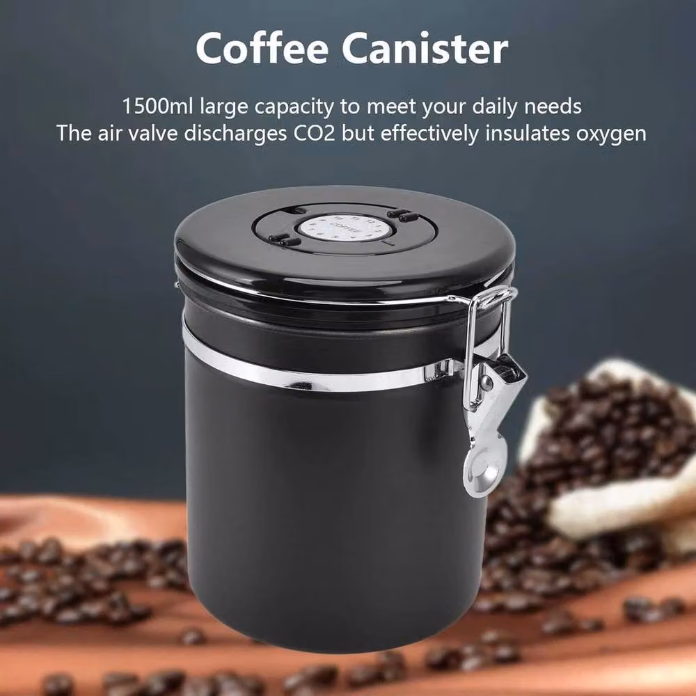 KORVIXA Black Stainless Steel Airtight Vacuum Coffee Canister with Leakproof Seal – 4