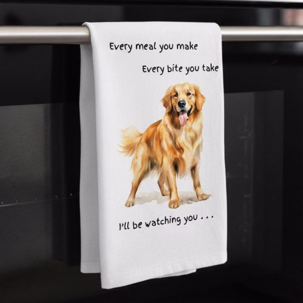 Animal Crackers Golden Retriever Funny Dog Tea Towel, White and Grey Cotton, 66 cm – 3