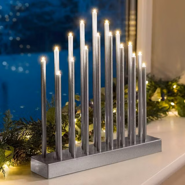 Christow Metallic Candle Bridge Arch Christmas Window Decoration in Silver with 17 Warm White LEDs