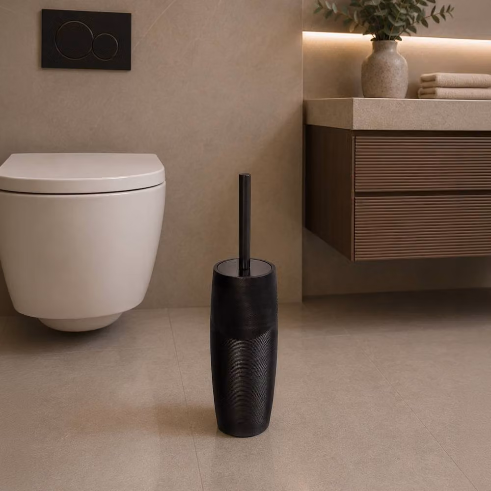 Showerdrape Ripple Textured Freestanding Toilet Brush and Holder in Black – 3