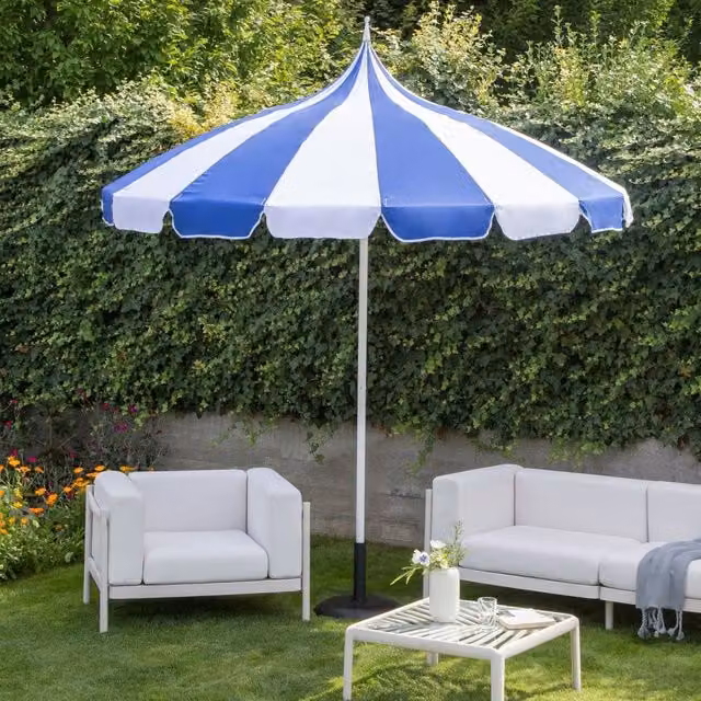 Wyld and Coco Blue and White Striped Market Parasol with Aluminium Pole, Diameter: 245 cm – 1