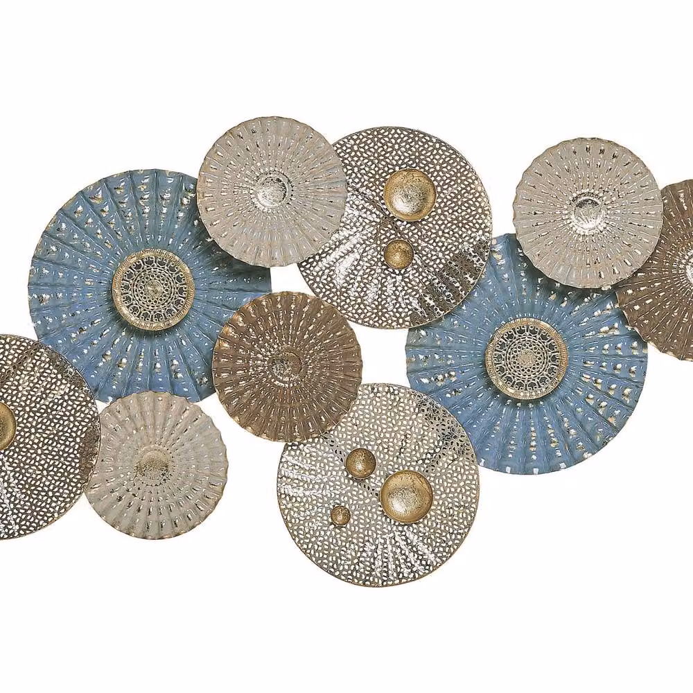 Wyld and Coco Blue and Beige 3D Metal Geometric Circle Wall Art, W: 90 cm, H: 48 cm – 2