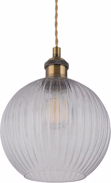 First Choice Lighting Betchley Antique Brass Braided Pendant Light with Transparent Ribbed Glass Shade