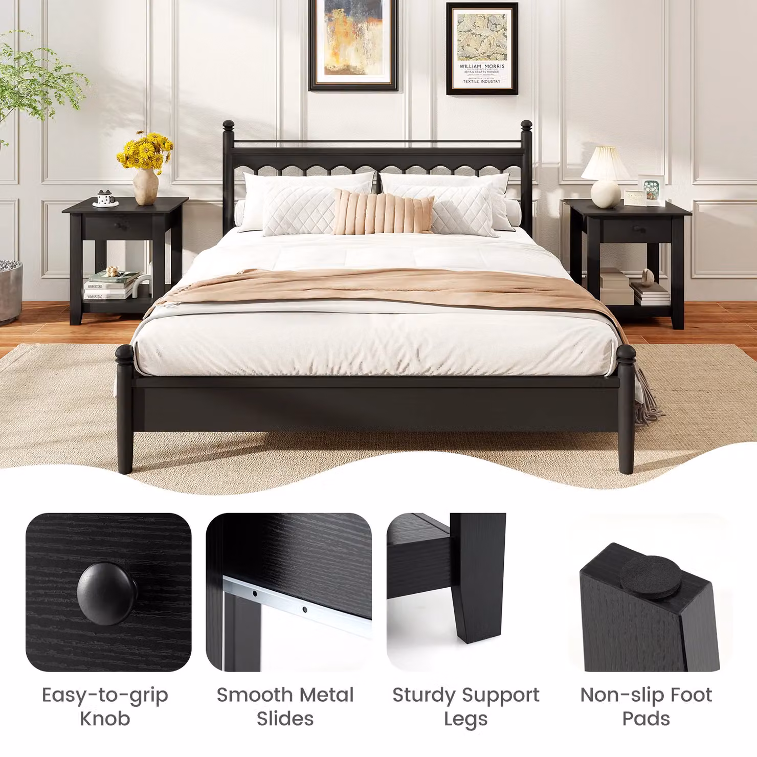 Gymax Set of 2 Modern 3-Tier Bedside Tables with Drawer in Black – 5