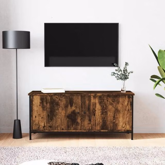 Berkfield Home Smoked Oak TV Cabinet with Doors in Brown, W/D/H: 102 x 35 x 45 cm – 1