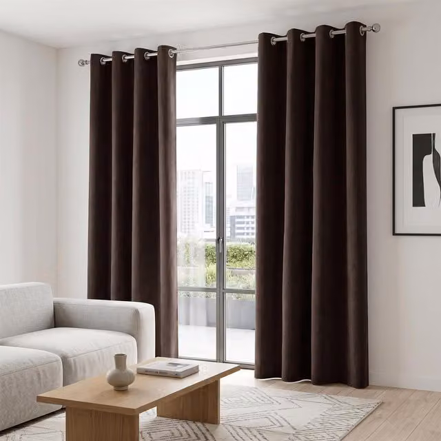 Luxury Living Velvet Chenille Eyelet Curtains, Brown, Width: 142 cm, Drop: 137 cm – 2
