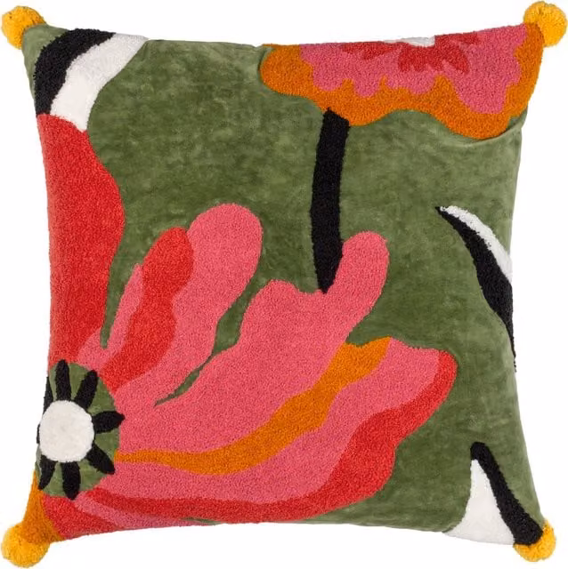 Make it a Home Poppy Embroidered Multicolour Square Velvet and Cotton Cushion with Feather Filling