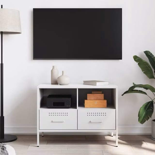 Berkfield Home Modern White Metal TV Cabinet W: 68 cm, D: 39 cm, H: 50.5 cm