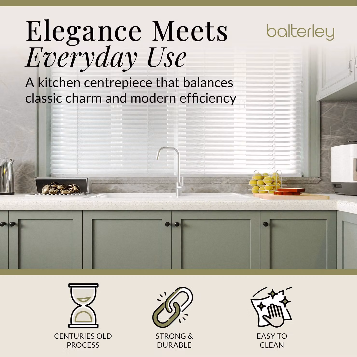 Balterley 1.5 Bowl Granite Composite Kitchen Sink with Drainer and Overflow, Matt White, W: 100 cm, D: 50 cm – 2