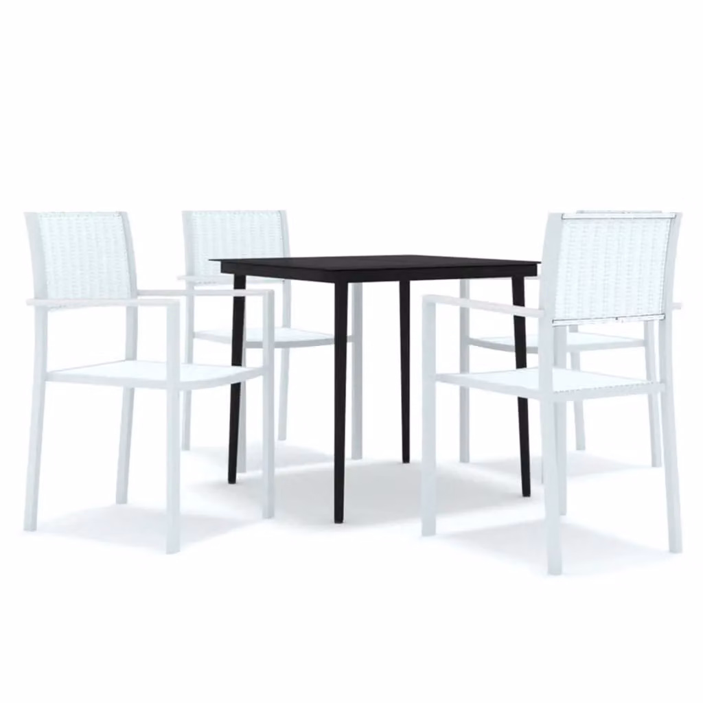 Berkfield Home 5 Piece Modern Garden Dining Set in White Powder Coated Steel with Glass Top – 2