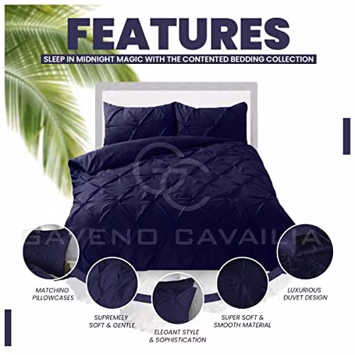 Smart Living Polycotton Pintuck Duvet Cover and Pillowcase Set in Navy, Single W/D/H: 135 x 200 cm – 2