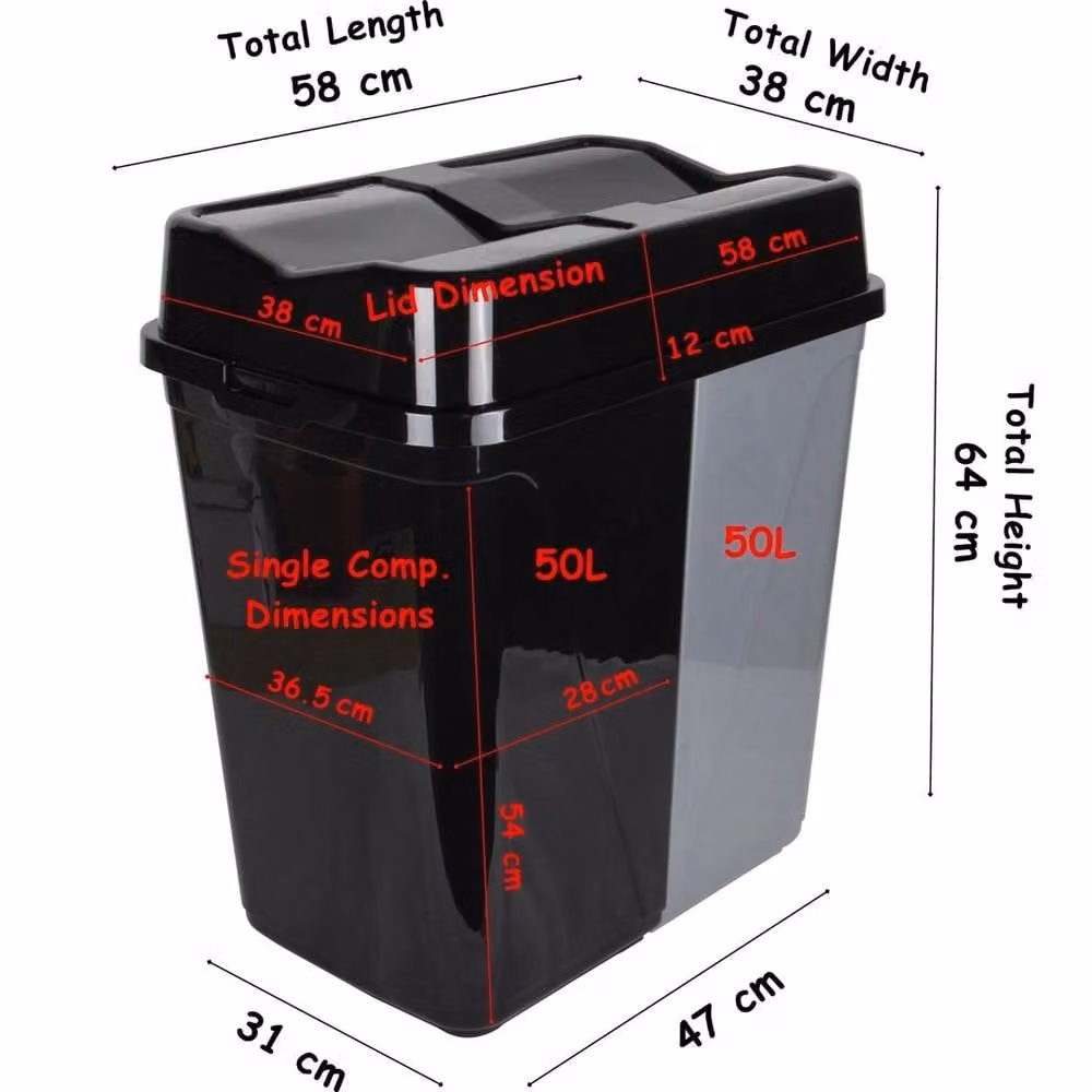 PAWNORA Double Rubbish Waste Separation Bin with Flip Lid in Black – 2