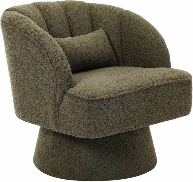 VOGREX Modern Green Bouclé Swivel Accent Armchair with Armrests and Back Cushion – 1