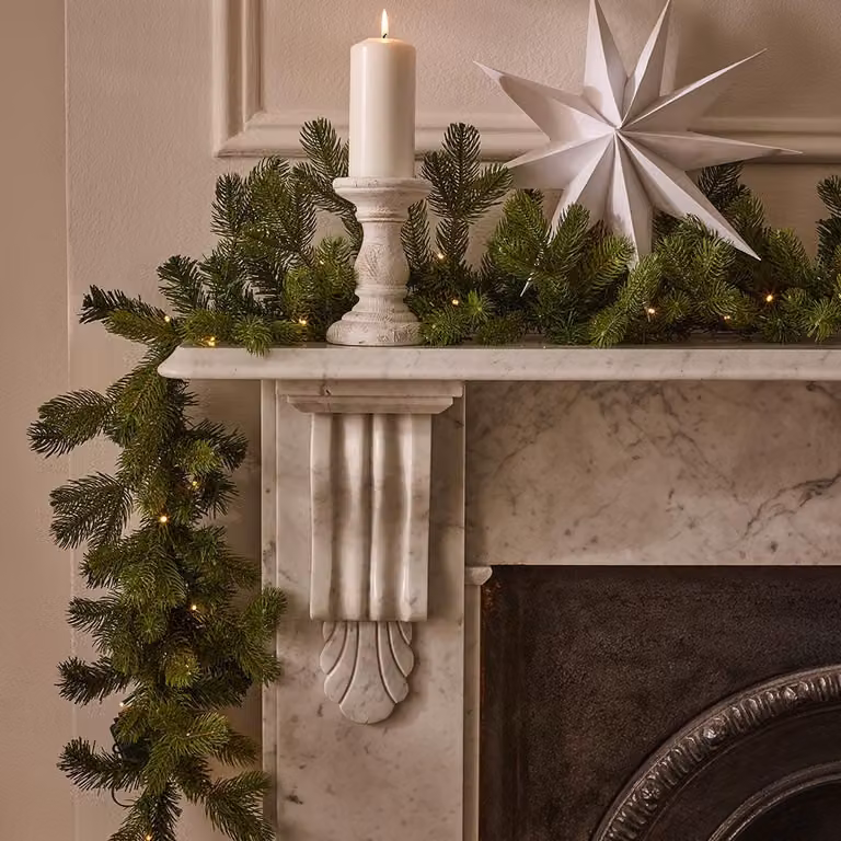 Noma PreLit Fake Fir Christmas Garland in Green and White with Warm White Lights, 9 Ft