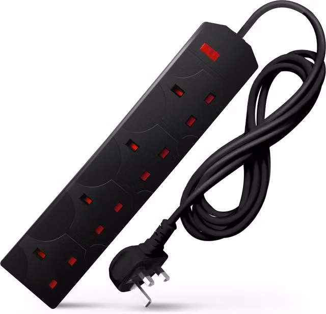 DESIRETECH 4-Gang Extension Lead with Surge Protection, Black, 1 Metre