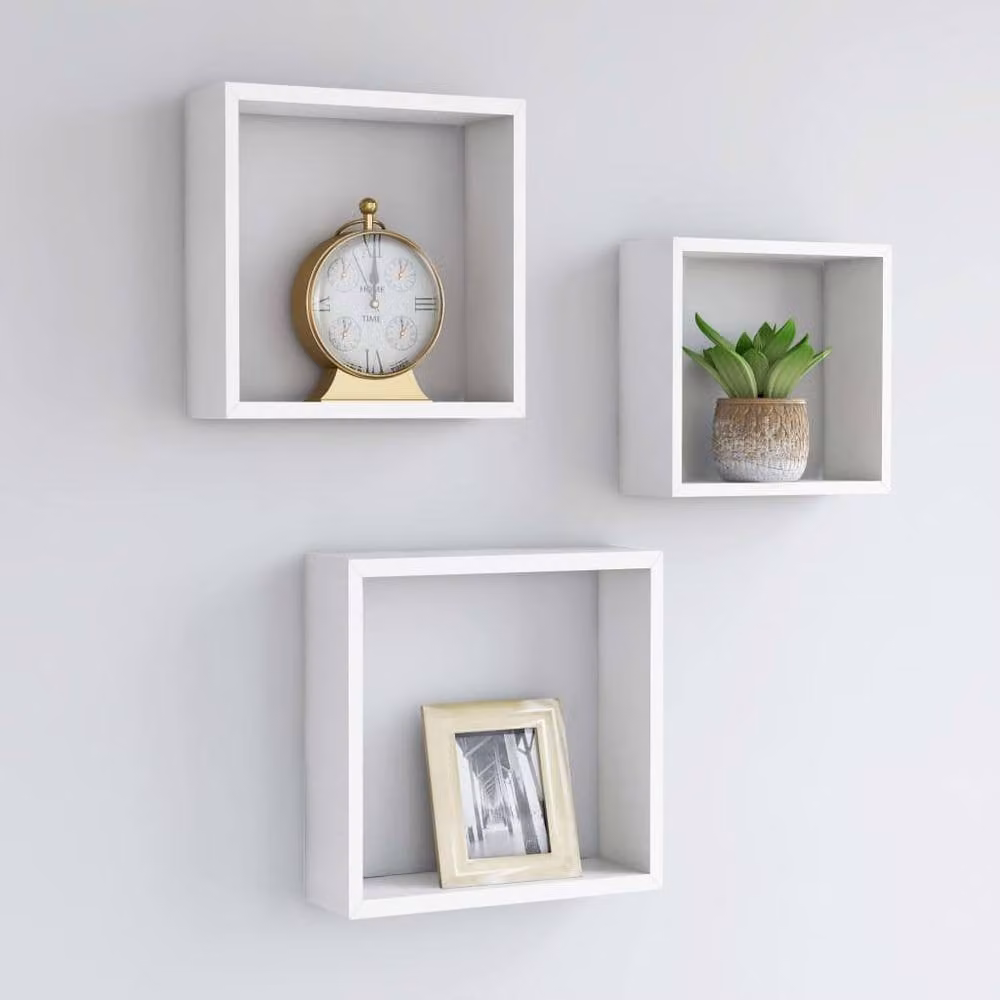 Berkfield Home Wall Mounted Corner Cube Shelves, 3 Piece Set in White MDF