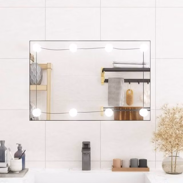 Berkfield Home Rectangular Wall Mirror with LED Lights, Silver, W: 40 cm, H: 60 cm
