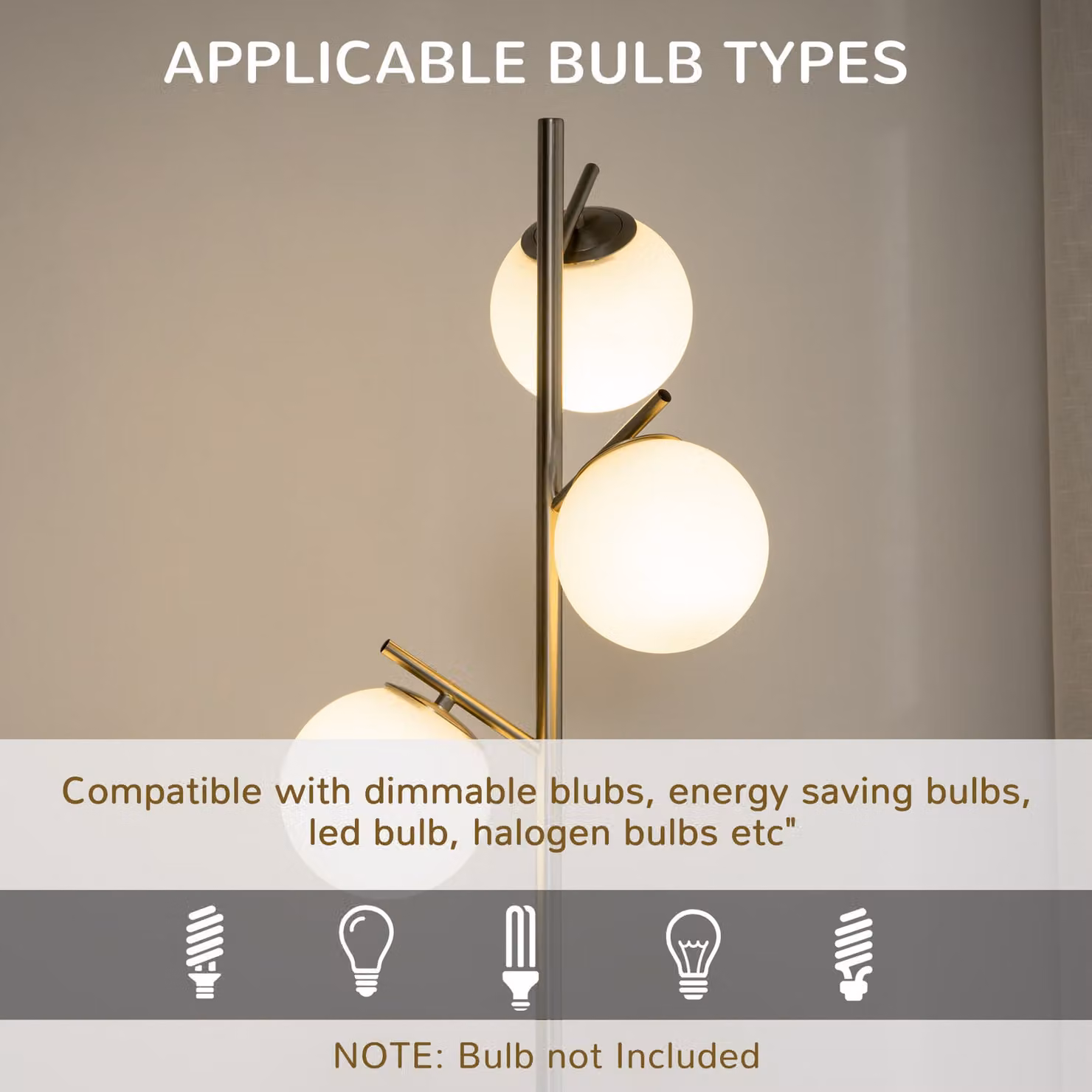 HOMCOM Modern 3-Light Tree Floor Lamp with Silver Metal Base and White Glass Sphere Lampshades – 4