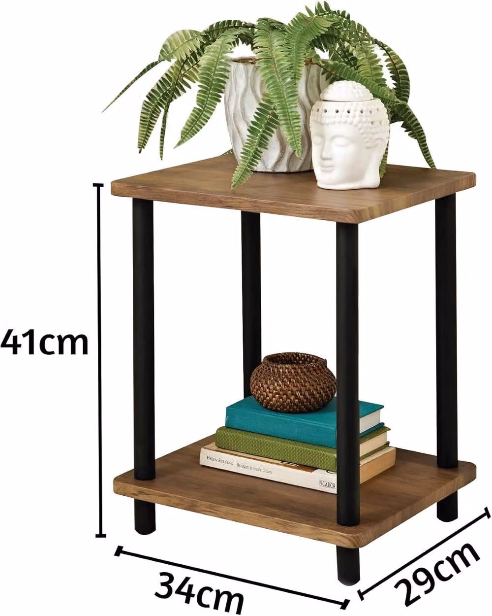 SPOT ON DEALZ Walnut 2 Tier Bedside Table with Black Metal Frame, W/D/H: 29 x 34 x 41 cm – 3