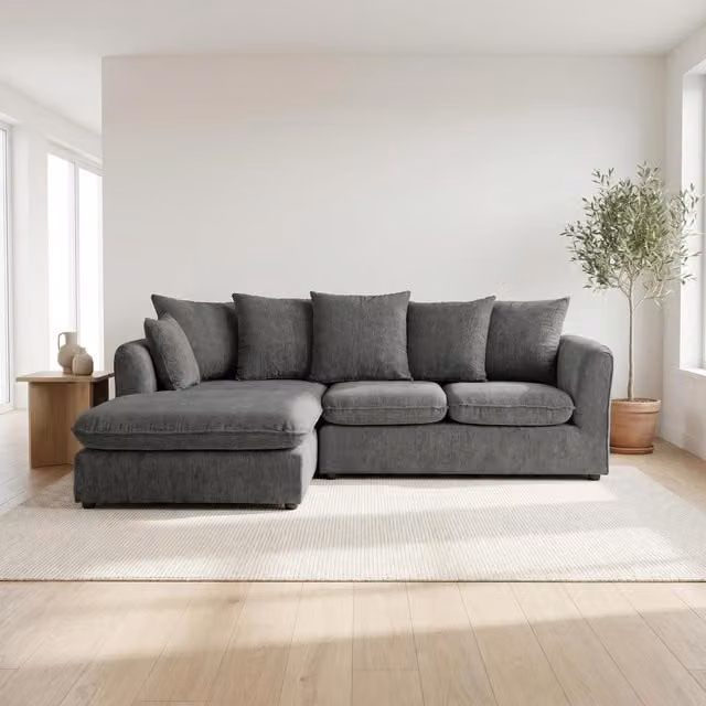 Abakus Direct Lucas Left Facing Corner Sofa in Grey Velvet Chenille – 1